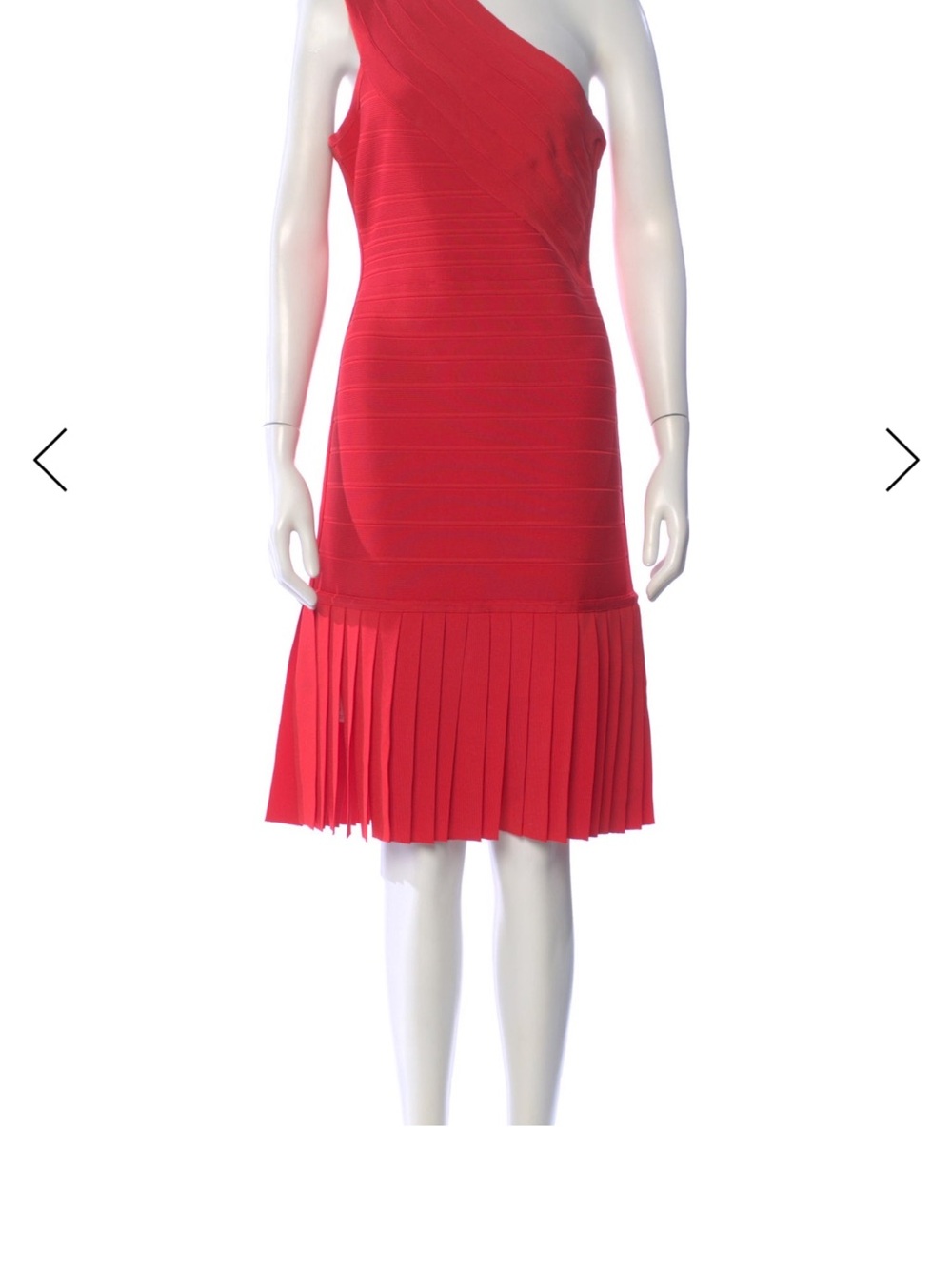 Herve Leger Scarlet One-Shoulder Pleated-Hem Bandage Dress